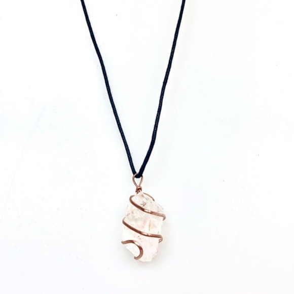1 Crystal Quartz Pendant with Copper Wire Wrap - Picture 1 of 4